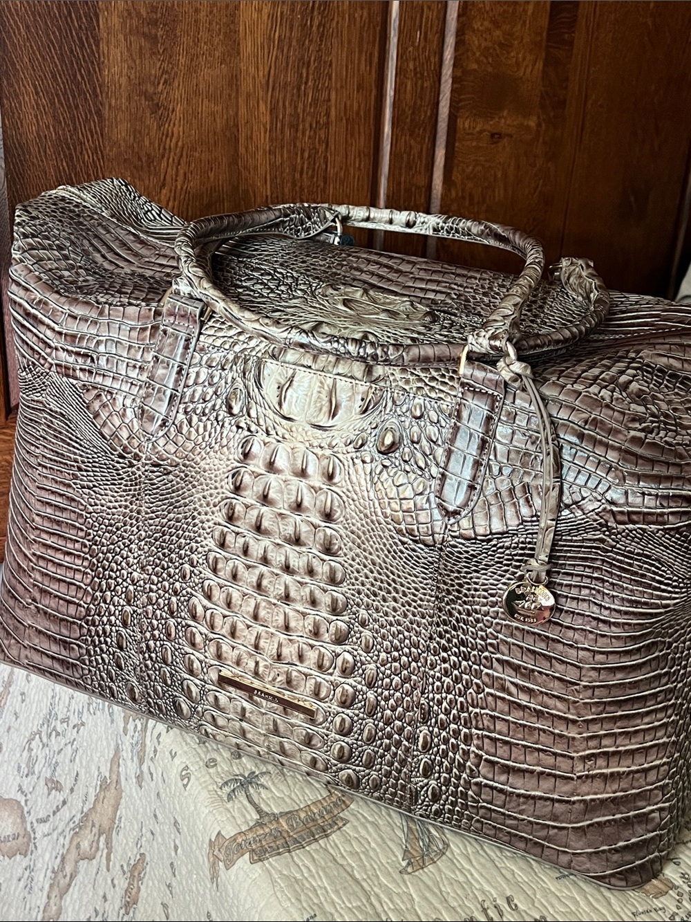 BRAHMIN Duxbury Weekender BRINDLE Croc Embossed Leather Duffle Bag NWT